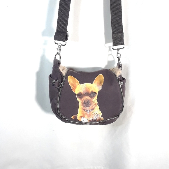 Fuzzy Nation Handbags - Fuzzy Nation faux fur lined crossbody bag with dog